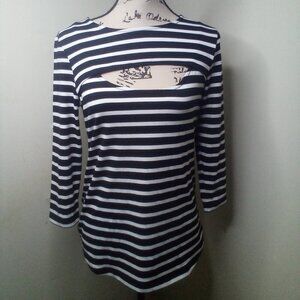 Verve Ami Shirt Women M 3/4 Sleeve Cut-Out Stripe Black White